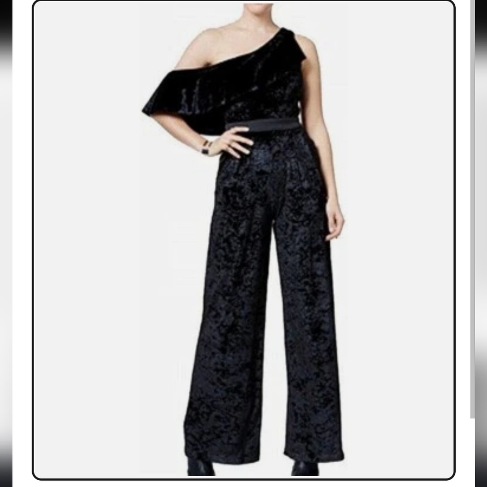 XOXO Black Velvet Jumpsuit One Shoulder